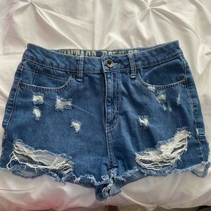 Distressed denim shorts